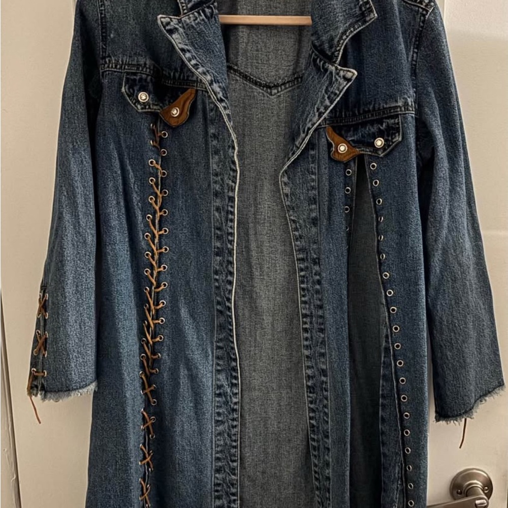 Women's Blue Jean Jacket with Lace-Up Detail